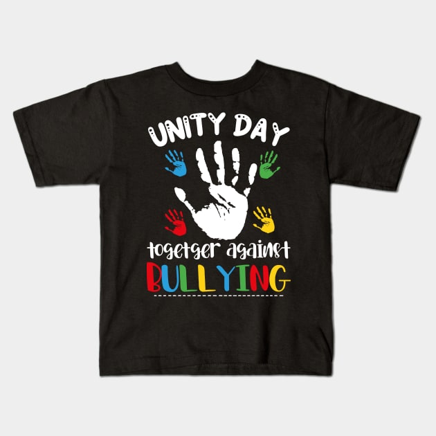 Together Against Bullying Orange Anti Bullying Unity Day Kids Kids T-Shirt by David Brown